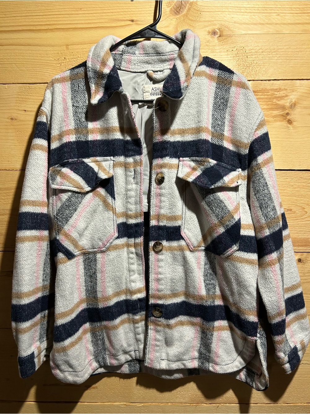 Women’s Plaid Fleece Shacket - Grey, Navy & Pink